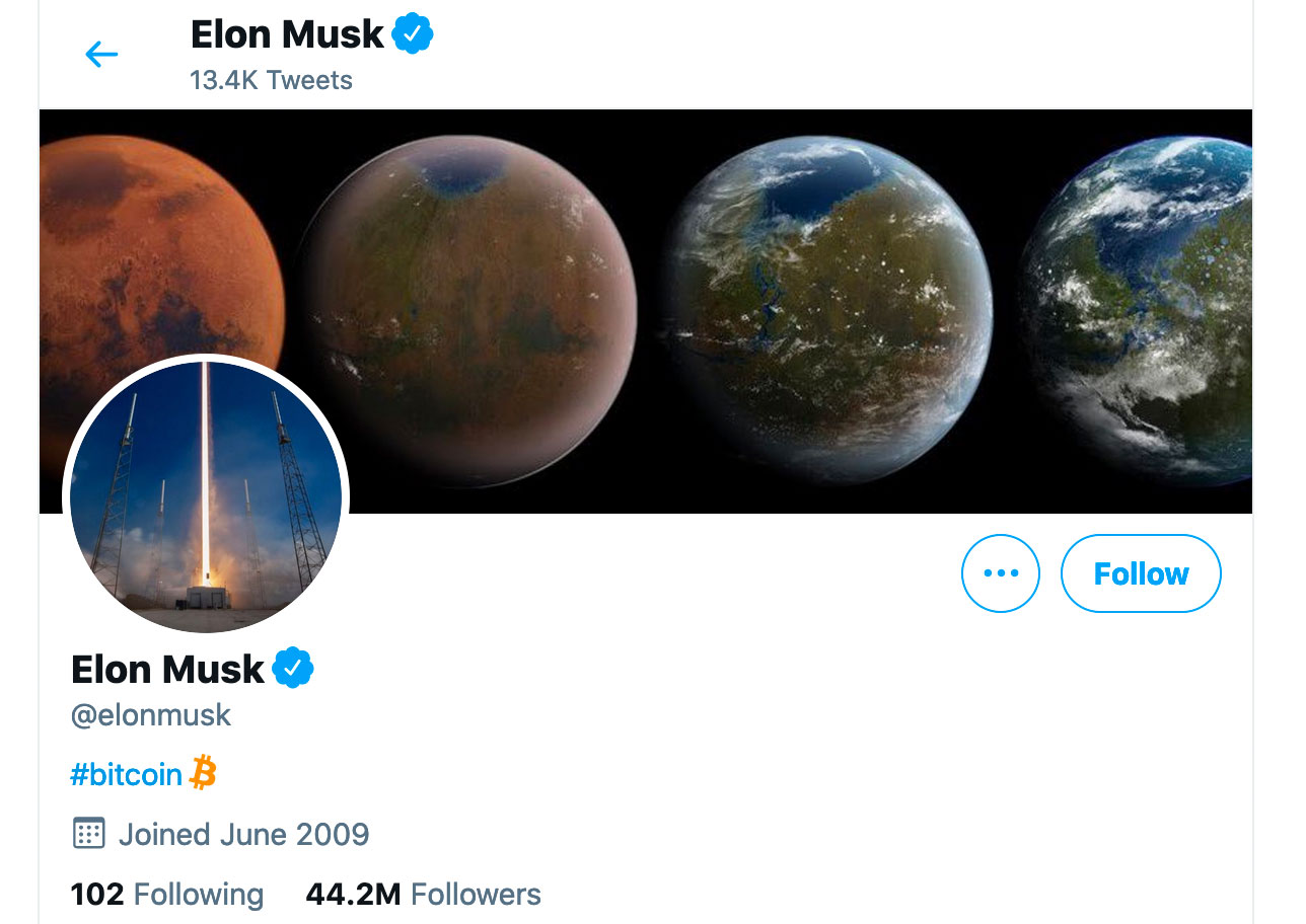 Elon Musk packt Bitcoin in seine Twitter Bio